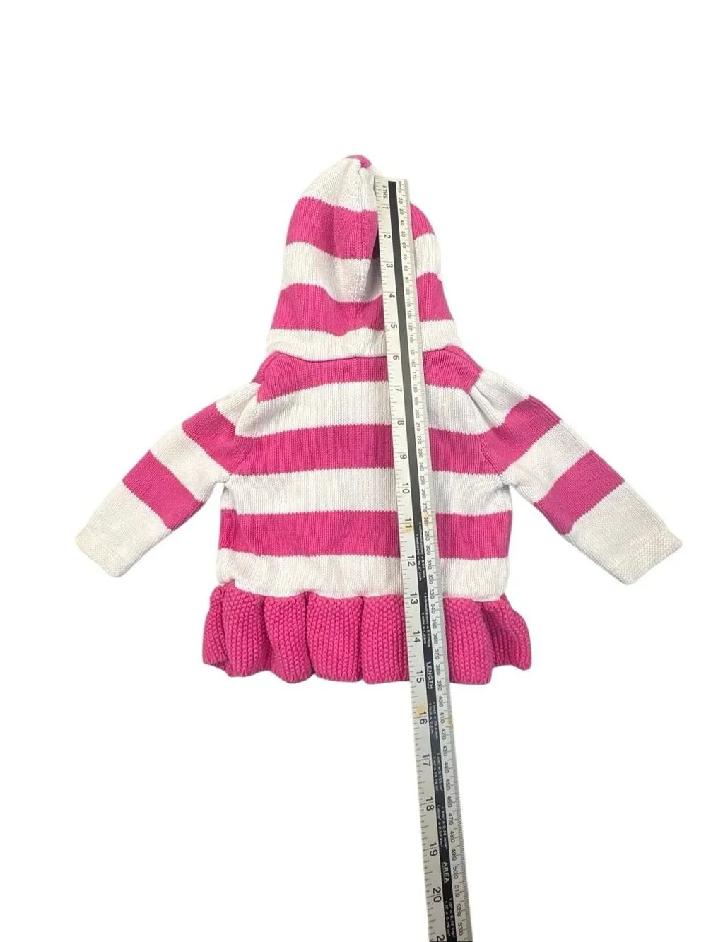 Ralph Lauren Baby Girls 6M Pink White Striped Hooded Zip Sweater Ruffle Hem